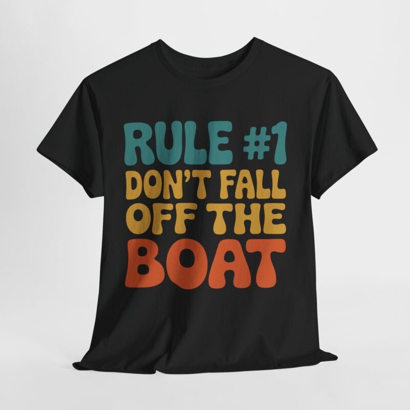 Don’t fall off the boat shirt design with groovy retro text in teal, gold, and orange