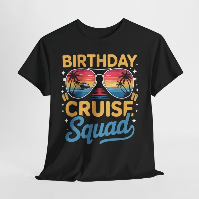 birthday cruise squad shirt retro sunglasses cruise ship tropical sunset graphic