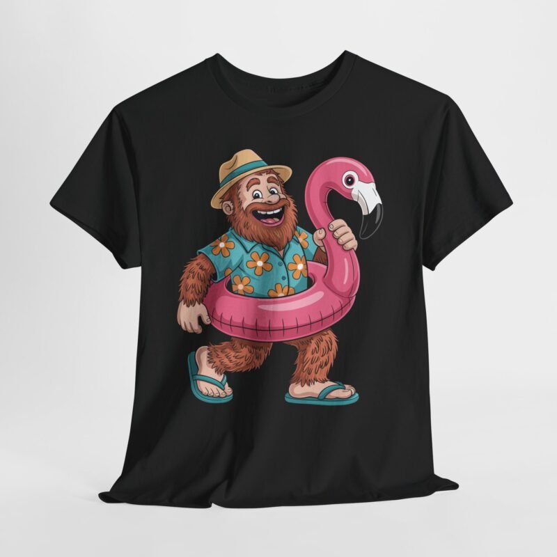 funny bigfoot cruise shirt cartoon bigfoot with flamingo float and hawaiian shirt