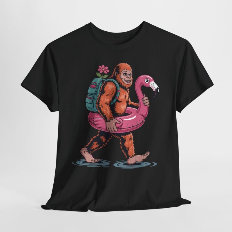 funny bigfoot cruise shirt cartoon bigfoot with flamingo float and backpack