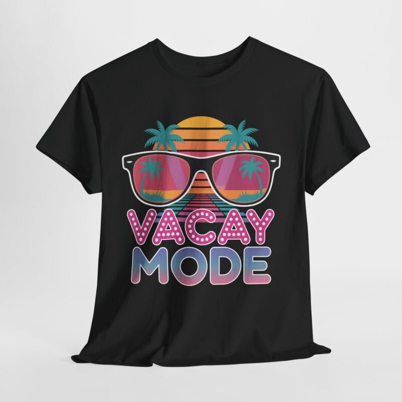 Retro Vacay Mode sunglasses graphic with sunset and palm trees on summer vacation T-shirt
