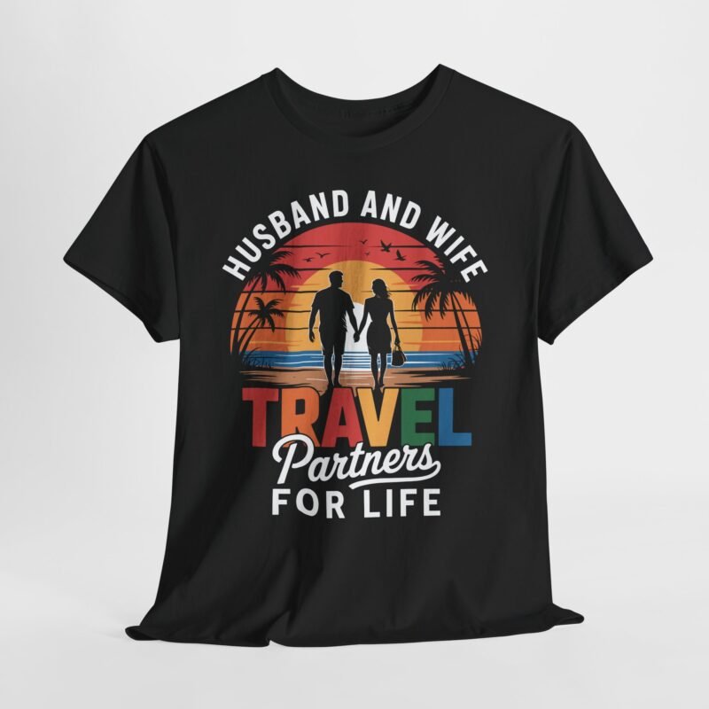 Husband and Wife Travel Partners for Life sunset beach silhouette T-shirt design